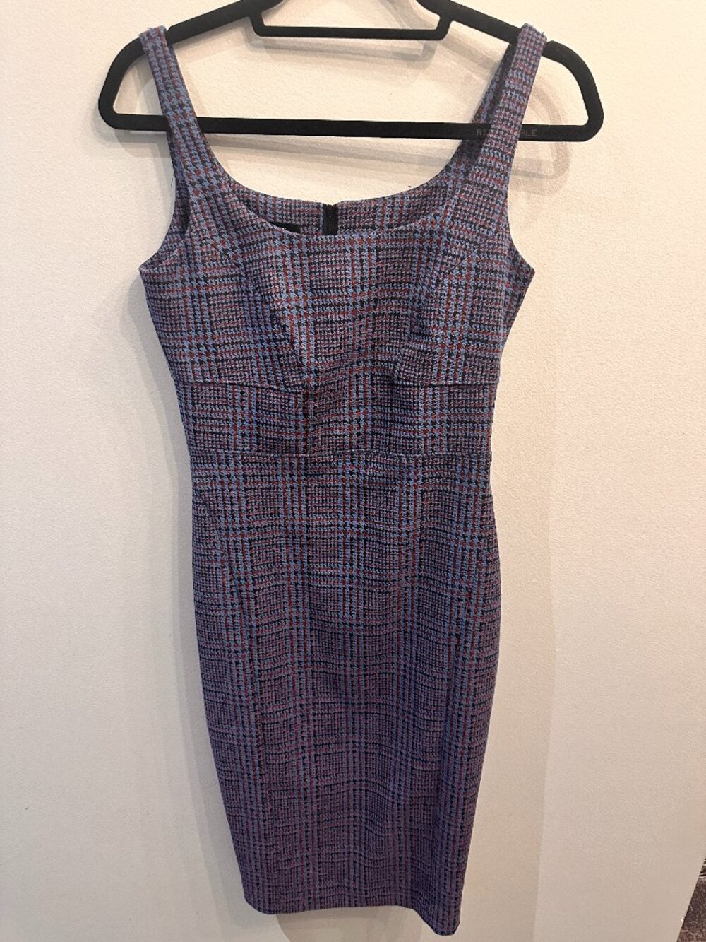 BANANA REPUBLIC Blue Plaid Square Neck Pencil Dress - Size 4